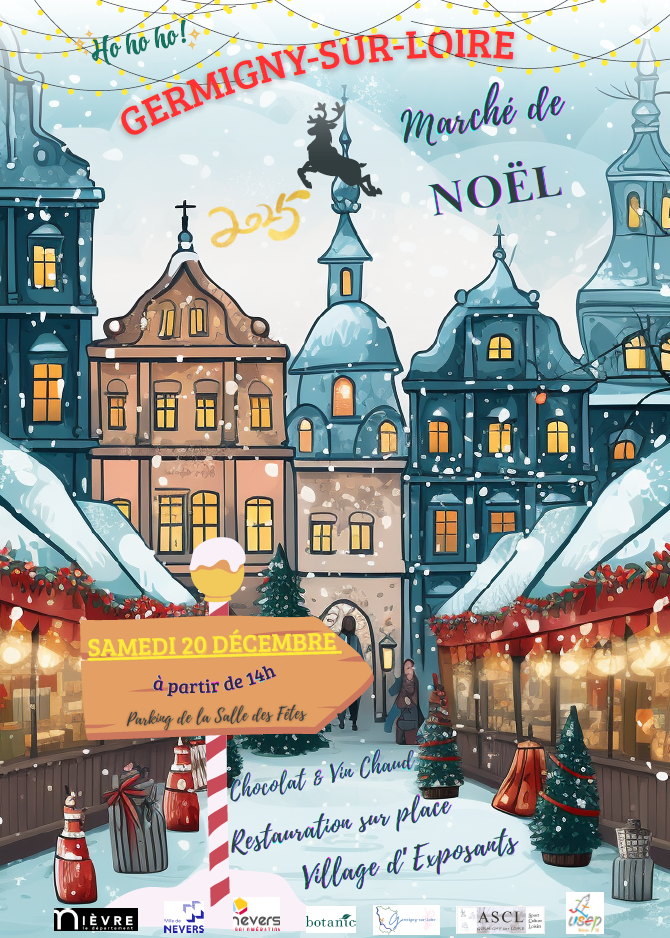 Affiche Marché de Noël parking salle des fêtes de Germigny-sur-Loire - Samedi 20 décembre 2025 à partir de 14h00 -
