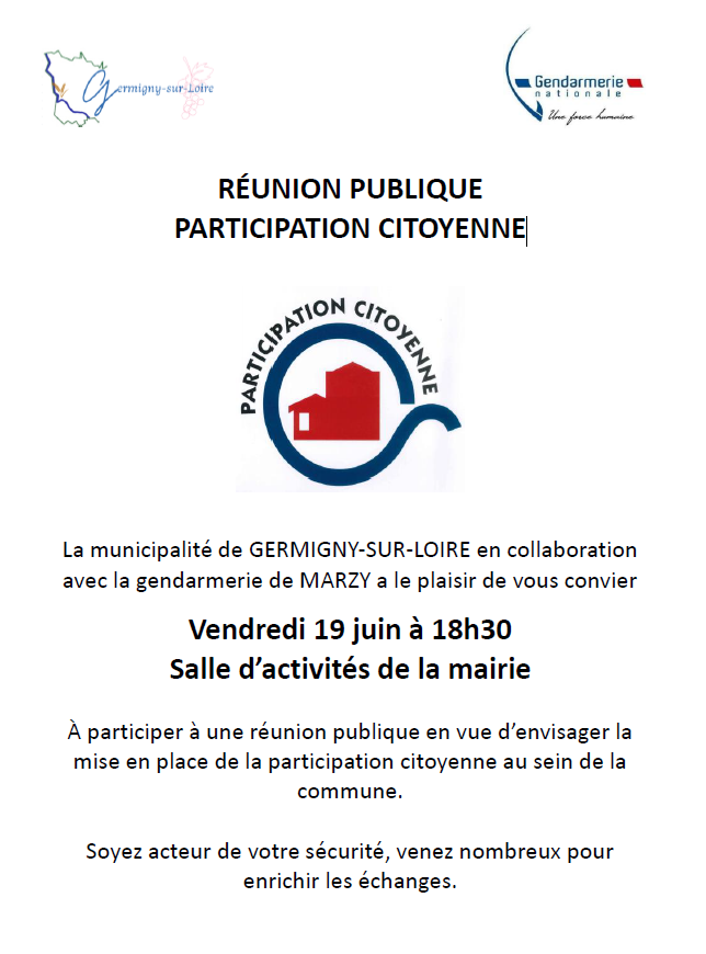 Invitation RÉUNION PUBLIQUE PARTICIPATION CITOYENNE